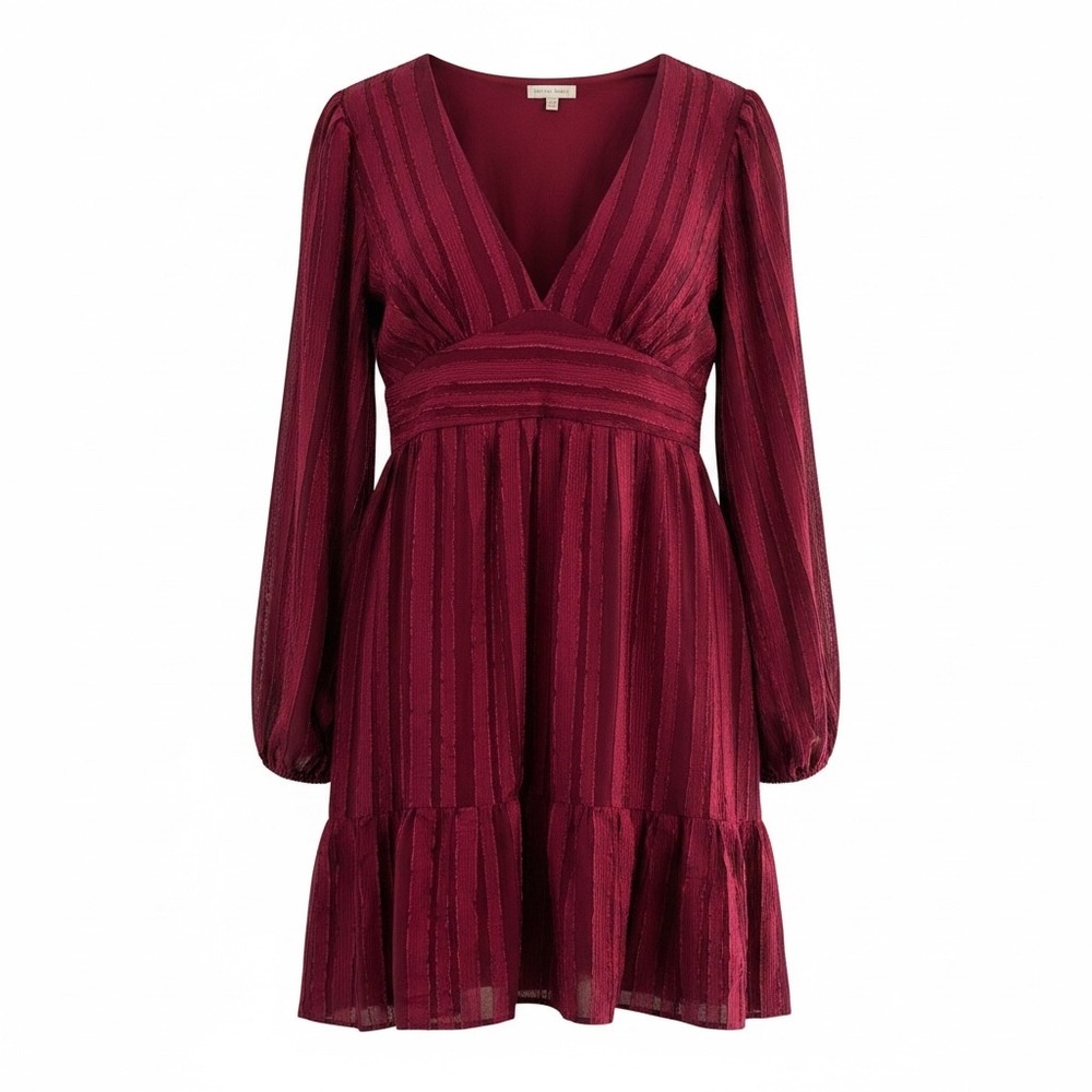 Flying Tomato Dress Womens 3X Burgundy Velvet Stripe Boho Tiered Balloon Sleeve
